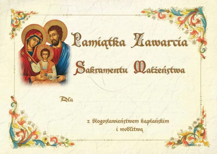 Księgarnia dewocjonalia druki parafialne Dyplom Pamiątka Zawarcia Sakramentu Małżeństwa A4 [082_014] - 10 sztuk