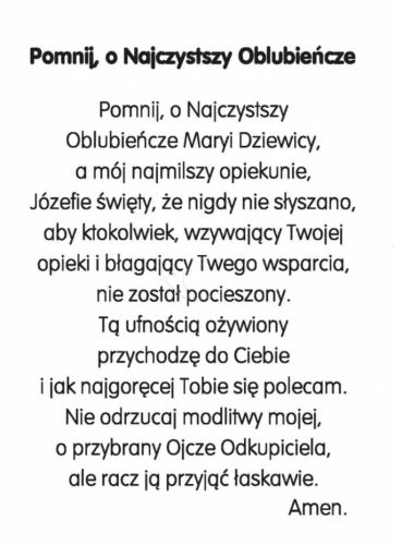 Dewocjonalia sklep: Obrazek ze św. Józefem i modlitwą "Pomnij o ... " 10 x 15 (paczka 50 sztuk) księgarnia