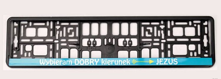 Sklep chrześcijański: Ewangelizacyjna ramka do tablic rejestracyjnych - "Wybieram dobry kierunek - JEZUS"