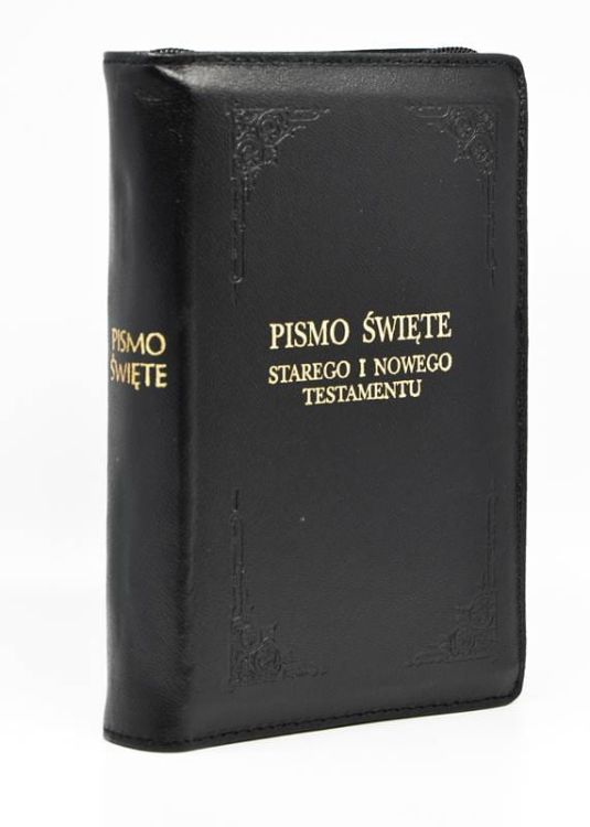 Biblia Pielgrzyma w skórzanym futerale złocone brzegi Pallottinum wydawnictwo