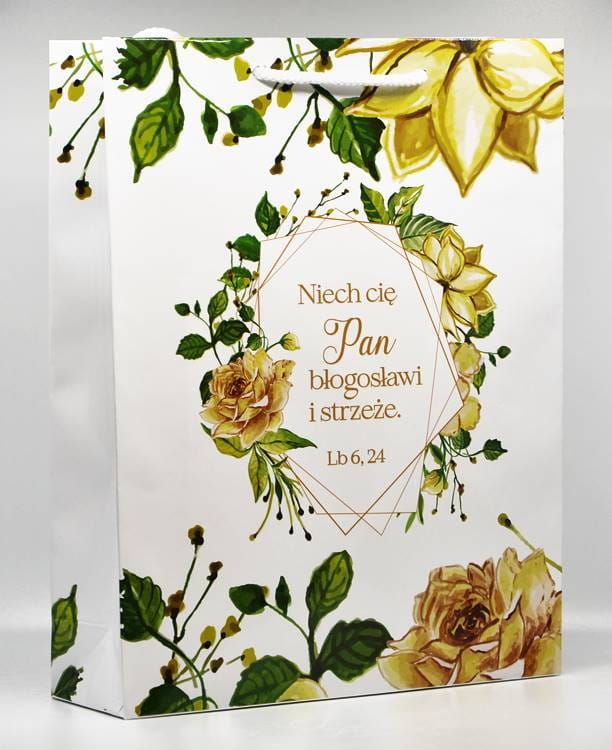 Torba na prezent z biblijnym cytatem "Niech cię Pan błogosławi ... "