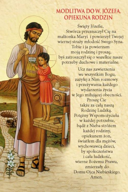 Sklep chrześcijański - dewocjonalia - artykuły religijne: Pocztówka z modlitwą do Świętego Józefa Opiekuna Rodzin (100 sztuk)