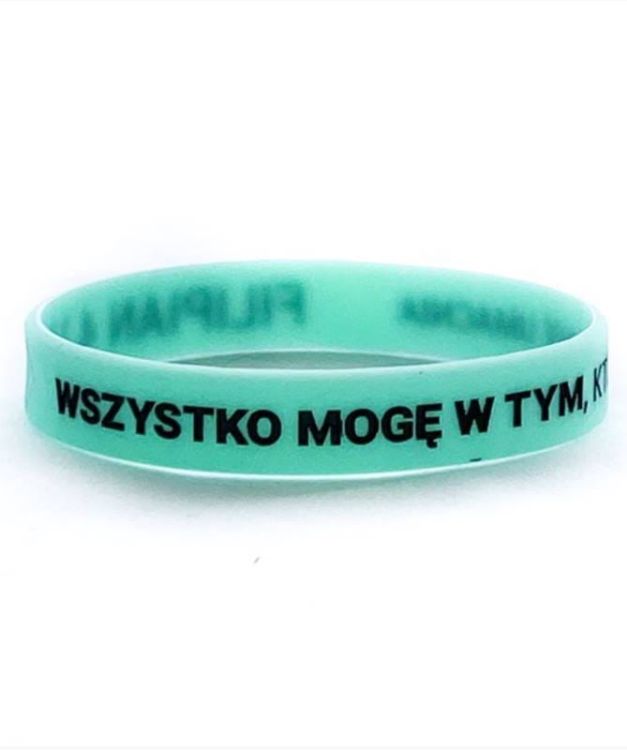 Opaska na rękę z cytatem biblijnym " Wszystko mogę w TYM, który mnie umacnia" księgarnia religijna sklep chrześcijański