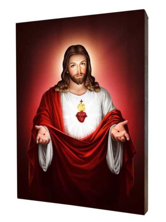 Upominki religijne | Obraz Najświętsze Serce Pana Jezusa na desce lipowej 20 x 25
