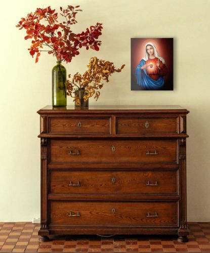 Sklep z upominkami religijnymi | Obraz Niepokalane Serce Najświętszej Maryi Panny na desce lipowej 20 x 25