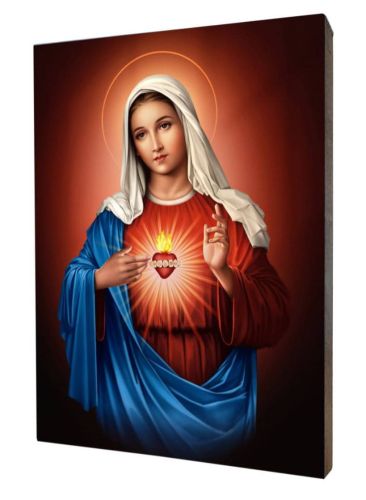 Sklep z upominkami religijnymi | Obraz Niepokalane Serce Najświętszej Maryi Panny na desce lipowej 20 x 25