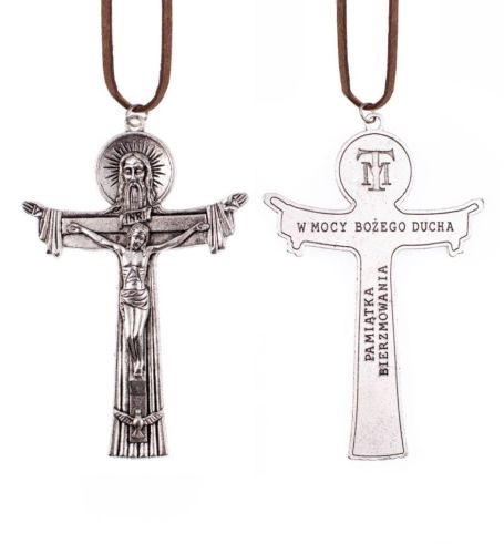 sklep dewocjonalia - Krzyż do bierzmowania z rzemykiem 11 cm K006