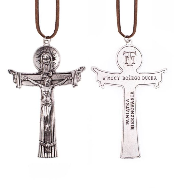 sklep dewocjonalia - Krzyż do bierzmowania z rzemykiem 11 cm K006
