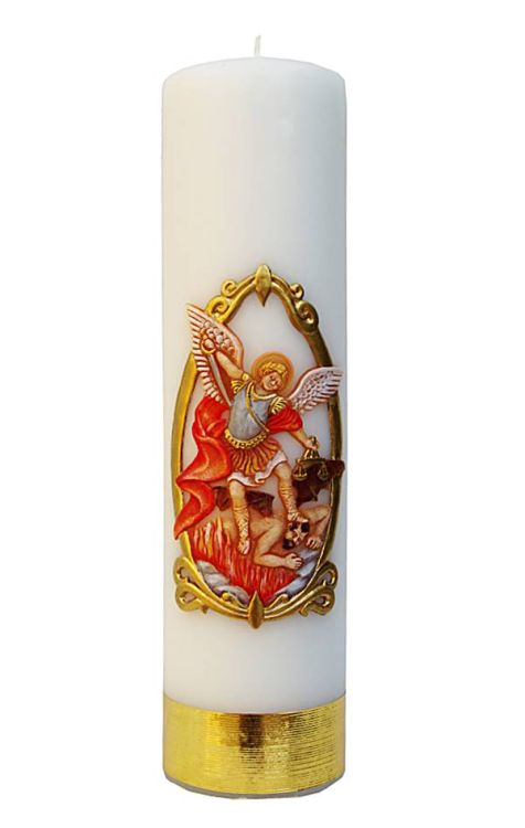 Świeca z aplikacją Święty Michał Archanioł 20 cm - księgarnia religijna