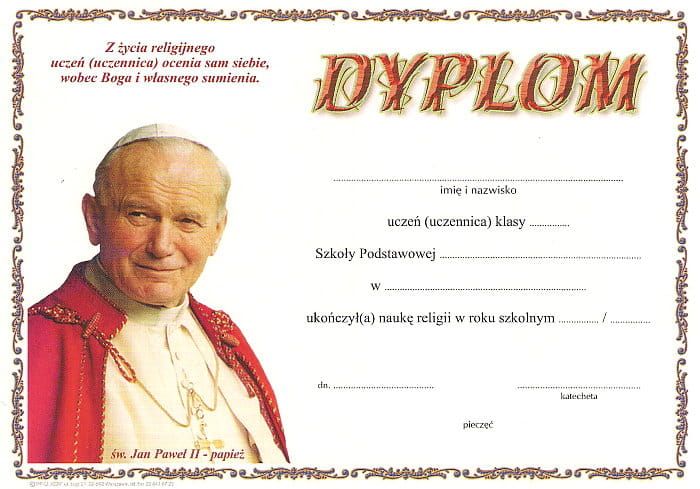 Dyplom ukończenia nauki religii w zakresie Szkoły Podstawowej (3) e-religijne.pl
