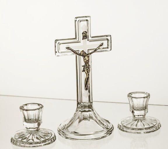 Komplet kolędowy kryształowy - krzyż 20 cm + 2 świeczniki e-religijne.pl