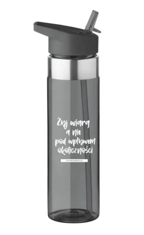 Księgarnia religijna - sklep chrześcijański - Bidon ze słomką "Żyj wiarą a nie pod wpływem okoliczności" 650ml