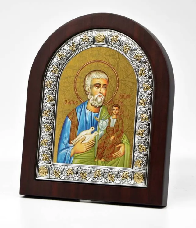 Ikona grecka Świętego Józefa posrebrzana 14,5 x 18 (EP304)