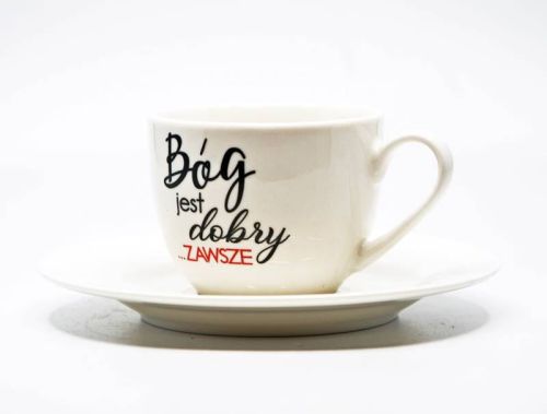 Sklep Chrześcijański: Filiżanki do espresso 2 sztuki "Bóg jest dobry zawsze" upominki religijne