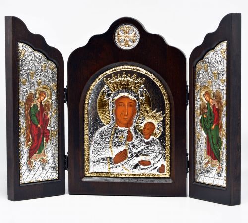 Srebrna ikona grecka Matka Boża Częstochowska tryptyk - ikony bizantyjskie sklep
