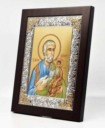 Księgarnia religijna: Ikona grecka Świętego Józefa srebrzona w ramie EP505-439 20 x 25
