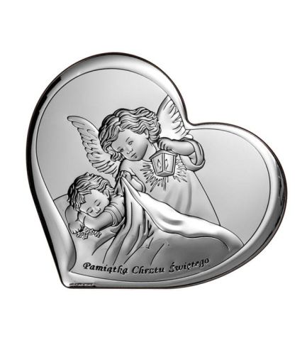 Obrazek srebrny Anioł Stróż Pamiątka Chrztu Świętego 6449/1 srebrne obrazki sklep dewocjonalia