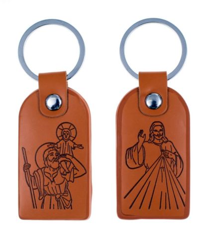 Sklep z dewocjonaliami: Breloczek skórzany Jezus Miłosierny - św. Krzysztof HDM-10001