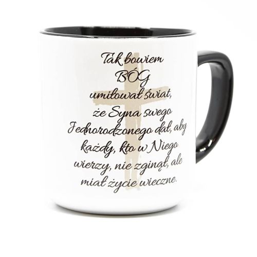 sklep chrześcijański gadżety religijne - Kubek z biblijnym cytatem "Tak bowiem Bóg umiłował świat ..."