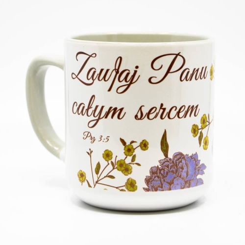 Kubek z biblijnym cytatem "Zaufaj Panu całym sercem" (Prz 3,5) ★ sklep chrześcijański online ★ gadżety religijne prezenty