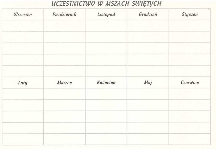 Moja niedzielna Eucharystia - kontrolki - sprawdziany na niedziele (50 sztuk)