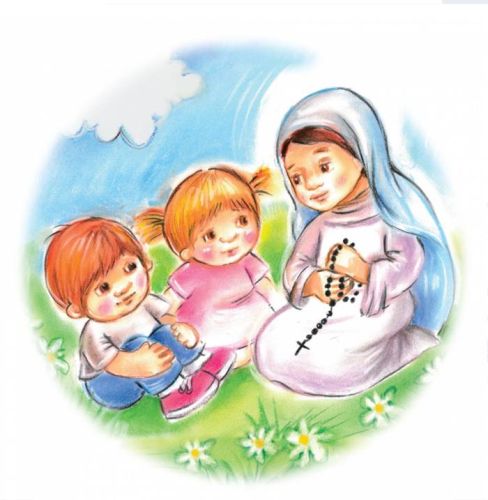 Naklejka Maryja z dziećmi modli się na różańcu (10 sztuk zestaw) księgarnia religijna dewocjonalia