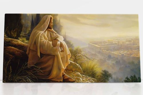 Księgarnia religijna: Jezus patrzący na Jerozolimę - obraz na płótnie canvas 50 x 105