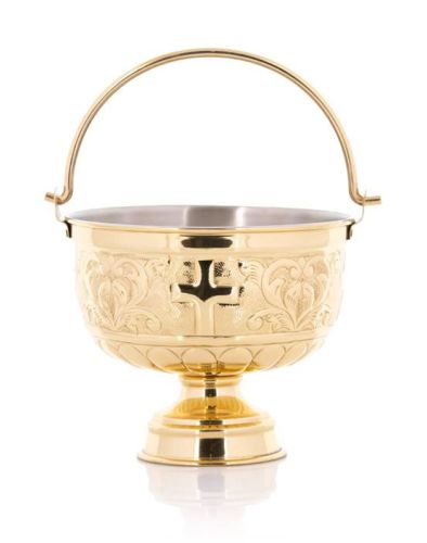 Sklep liturgiczny: Kociołek naczynie misa na wodę święconą mosiądz 13 cm HWF-1035M