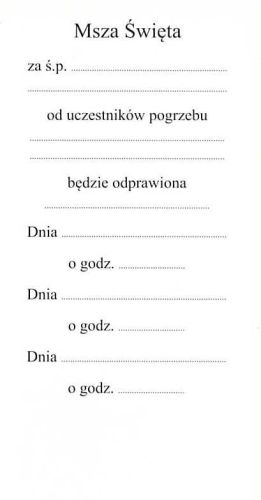 Druki parafialne - sklep akcydensy: Obrazki "Msza Święta od uczestników pogrzebu" (100 sztuk)