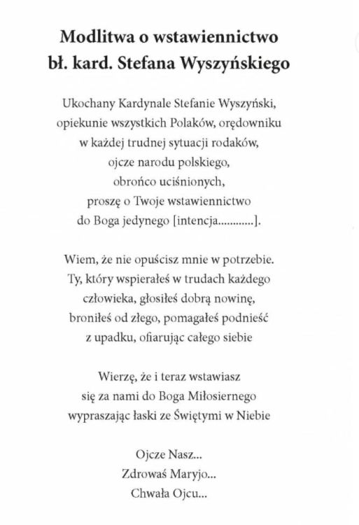 Błogosławiony Kardynał Stefan Wyszyński pocztówka z modlitwą (10 sztuk) sklep produkty sakralne
