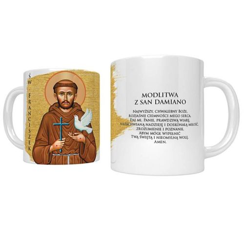 Księgarnia religijna sklep: Kubek ze świętym Franciszkiem i modlitwą z San Damiano upominki religijne