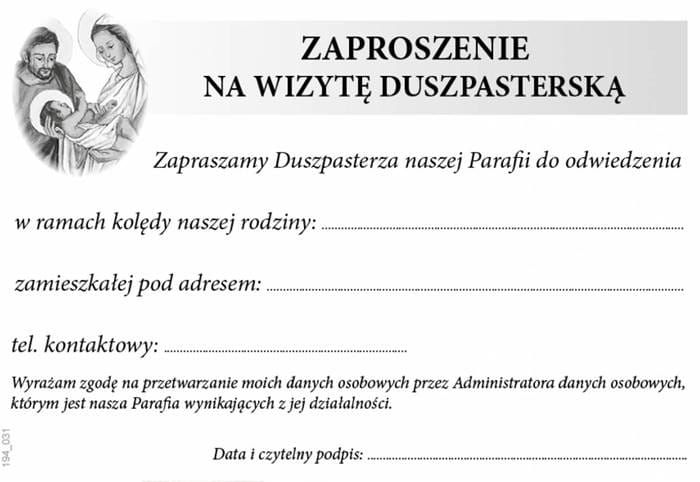 ZAPROSZENIE NA WIZYTĘ DUSZPASTERSKĄ pocztówka 10 x 15 (50 sztuk) sklep z dewocjonaliami
