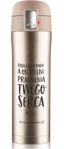 Sklep chrześcijański: Kubek termiczny "RADUJ SIĘ W PANU" 440 ml złoty