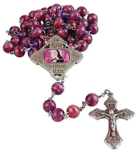 Sklep chrześcijański: SAN GABRIELE producent - Różaniec ku czci świętej Rity z Cascii z pobłogosławioną różą