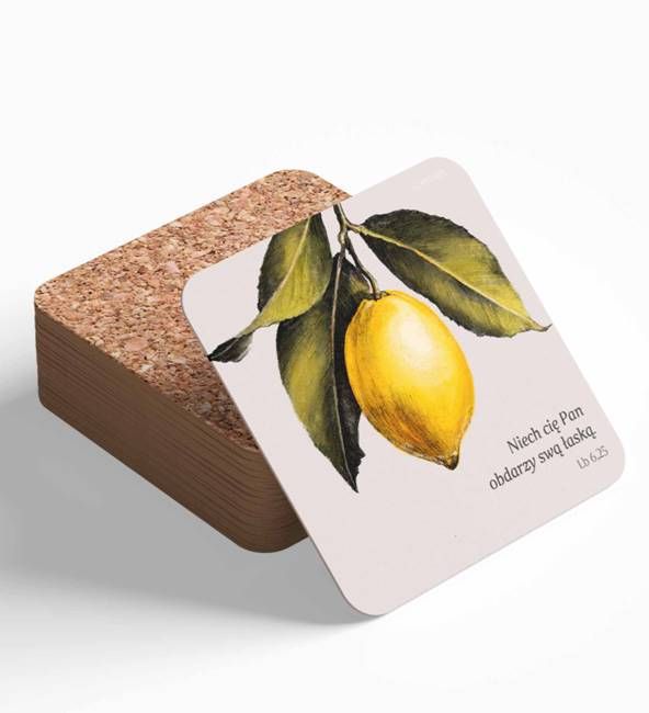 Korkowa podkładka pod kubek z biblijnym cytatem "Niech Cię Pan obdarzy swą łaską" sklep chrześcijanski