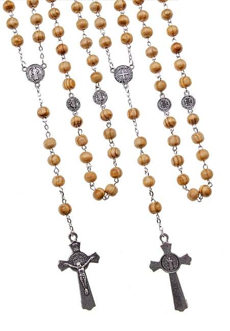 Różaniec drewniany z metalowym krzyżem świętego Benedykta R669 księgarnia religijna