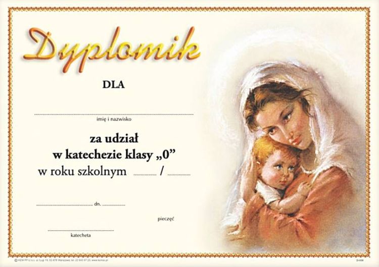 Dyplom z religii dla zerówki D-008 księgarnia chrześcijańska pomoce katechetyczne