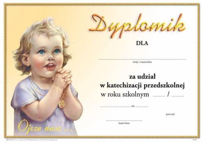 Dyplom ukończenia religii w przedszkolu D-005 | sklep chrześcijański