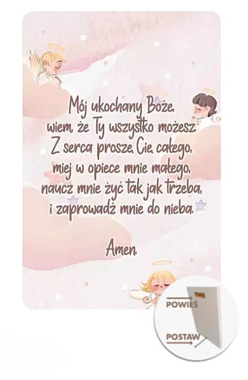Obrazek z aniołkami i modlitwą "Mój ukochany Boże wiem, że Ty wszystko możesz"" MD3 (18 x 27 cm)