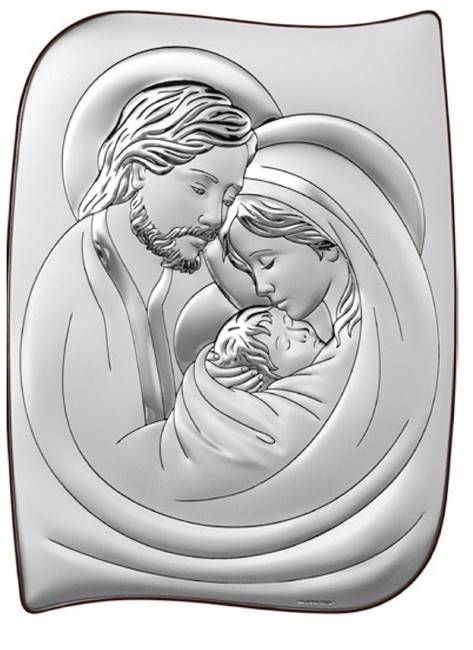 Srebrny obraz Świętej Rodziny duży 6466/7, 27X36 | sklep obrazy srebrne duże