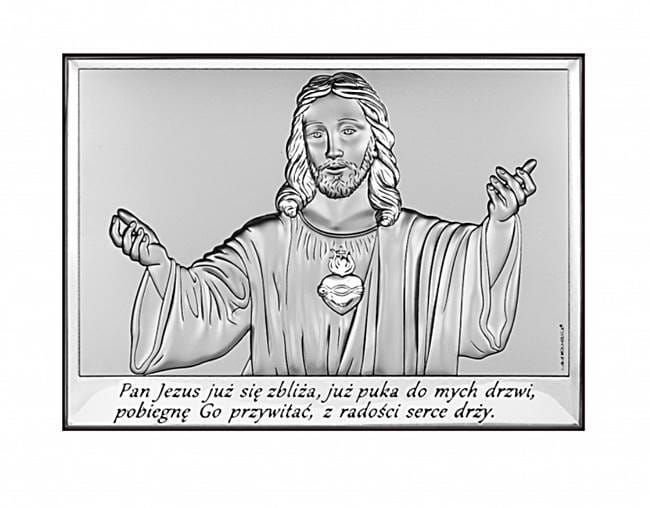 Srebrny obrazek na Komunię Świętą z Panem Jezusem 6621/2X, 9X16 ♦ prezenty srebrne ♦ upominek od chrzestnej lub chrzestnego babci lub dziadka