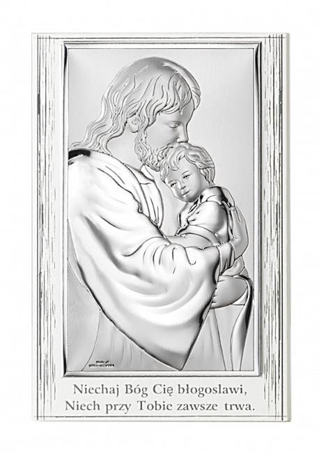 Pan Jezus z dzieckiem obrazek srebrny na chrzest dla chłopca lub dziewczynki 81286/4PL, 12X18 prezent od dziecka