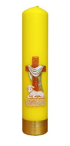 Żółta świeca ołtarzowa z Barankiem 20 cm wielkanocna W14 księgarnia religijna sklep