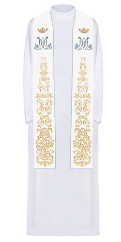 Bogato haftowana stuła dla kapłana na uroczystości Maryjne KST/056 sklep z szatami liturgicznymi producent haftina