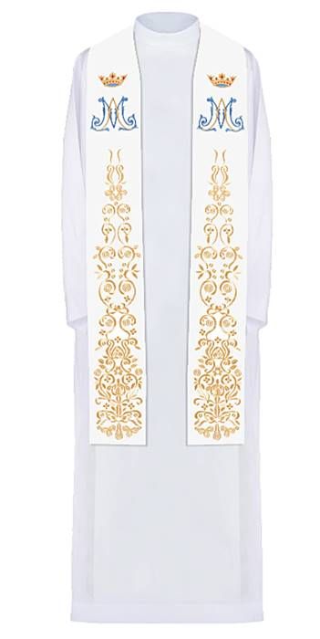 Bogato haftowana stuła dla kapłana na uroczystości Maryjne KST/056 sklep z szatami liturgicznymi producent haftina