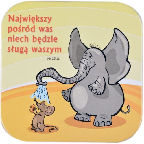 Podstawka korkowa z religijnym hasłem Największy pośród was niech będzie sługą waszym Mt 23,11 e-religijne.pl