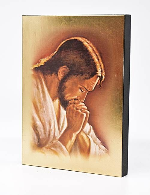 Jezus Modlący na desce z litego drewna 14 x 19 sklep chrześcijański