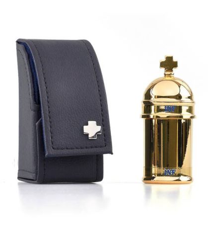 Pojemnik na oleje święte w skórzanym etui 968/1 - sklep liturgiczny prezent dla parafii dla księdza