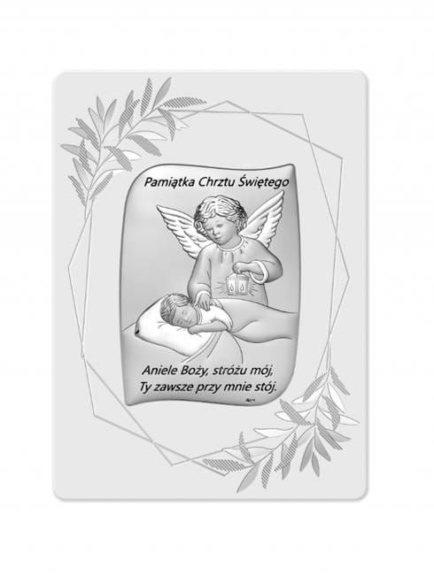 Srebrny obrazek na chrzest z aniołkami DS117FO/1, 11X15 sklep upominki srebrne dla chłopca lub dziewczynki.
