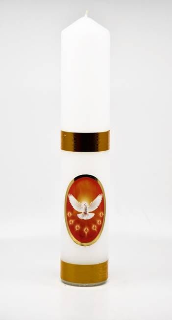 Producent świec sklep hurtownia świece liturgiczne | Świeca na bierzmowanie z naklejką z motywem Ducha Świętego.